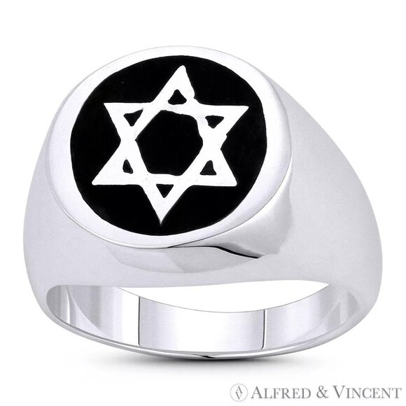 Star of David Jewish Emblem Religious Men's Ring in .925 Sterling Silver Size 13 - Picture 1 of 1